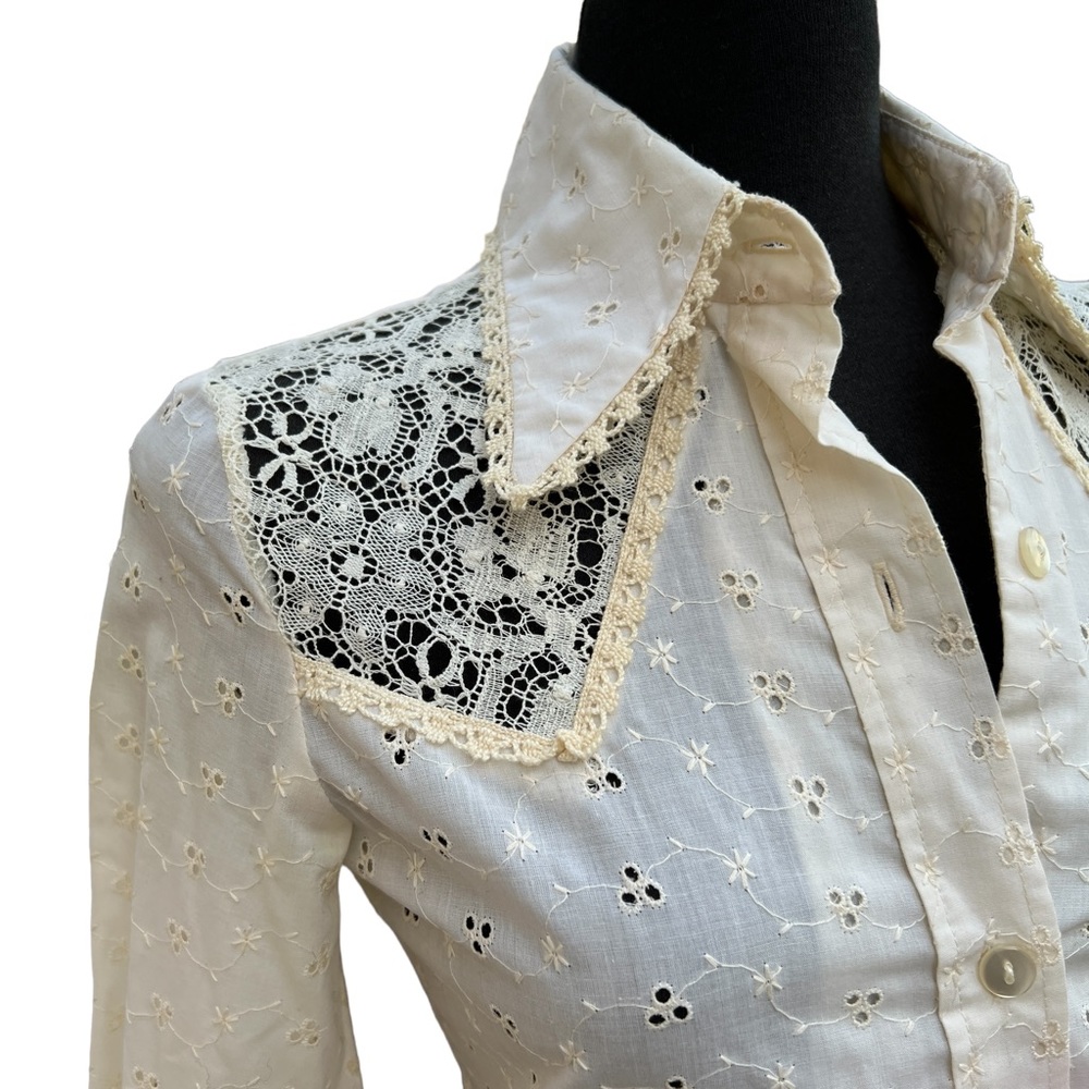 M. BIANCHI CALIFORNIA Vintage Eyelet Ruffle Hem Skirt & Button Down Top AMAZING! - Picture 3 of 16